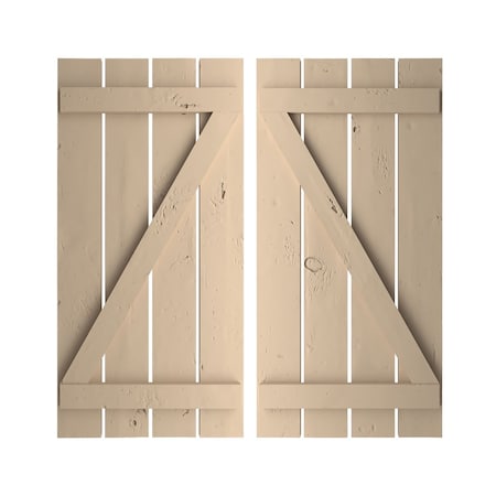 Rustic Four Board Spaced Board-n-Batten Knotty Pine Faux Wood Shutters W/Z-Board, 23 1/2W X 34H